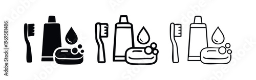 Oral and hand hygiene icons set. Bathroom personal care symbols for cleanliness and dental health.