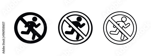 No Running Sign Icon Set. Prohibition symbol for safety and restricted areas vector illustration.