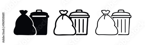 Trash Bag and Garbage Can Icon Set - Waste Management