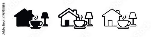 Cozy Home Relaxation Icon Set with Coffee and Lamp