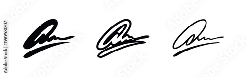 Dynamic Signature Icon Set. Vector collection of expressive autograph symbols and artistic hand-drawn marks.