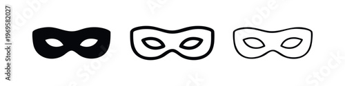 Mask icon vector in three different styles for web and mobile apps, representing carnival, mystery, or disguise.