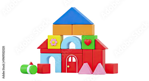Colorful building blocks arranged in a house shape