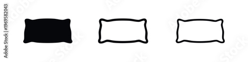 Rectangular pillow icon vector in three different styles, representing comfort, rest, and bedding.