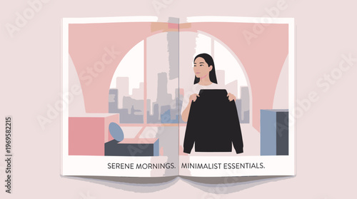 Modern Woman Reading Book in Cozy Room.