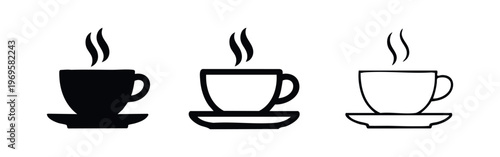 Minimalist Hot Beverage Cup Icon Set with Steam, Coffee or Tea Symbol