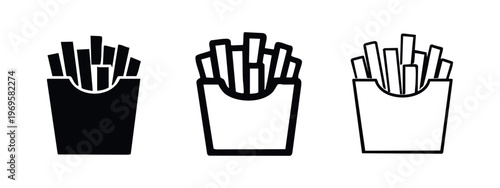 French Fries Fast Food Icon Set in Solid, Outline, and Thin Line Styles