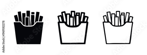 Fast Food French Fries Box Icon Set in Different Visual Styles
