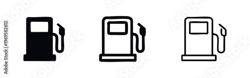 Gas Fuel Pump Icon Set. Petroleum, Refuel, and Service Station Symbol in Vector Format.