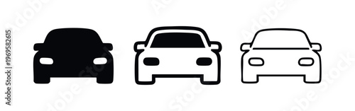 Modern Car Front View Icon Set. Automobile, Drive, and Transport Symbol in Vector Format.