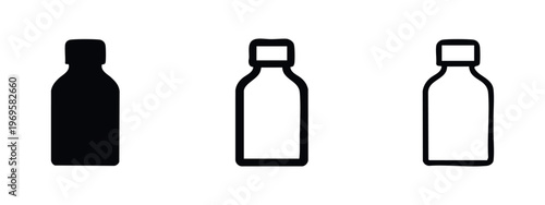 Simple Bottle Icon Set. Water, Liquid, Container, and Product Packaging Symbol.