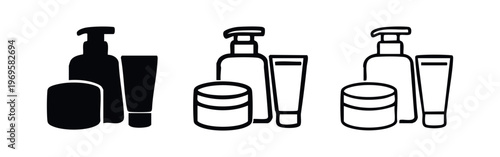 Skincare and Cosmetic Products Icon Set. Beauty, Personal Care, and Hygiene Symbols.