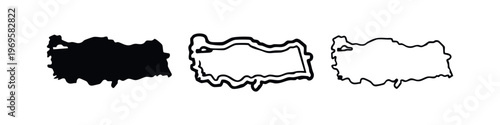 Turkey map icons set. Black silhouette and outline geographical shapes of the Republic of Turkey on white background.