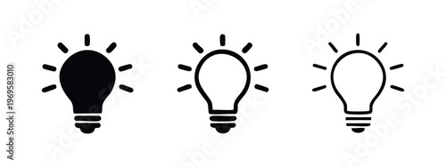 Creative idea and invention lightbulb icon collection, symbolizing genius.