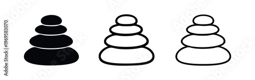 Cairn stack of stones icon set in hand drawn style. Zen and balance symbol.