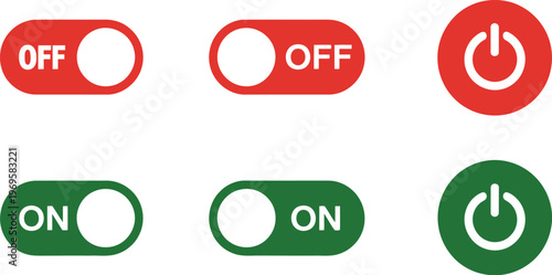 Power button icon set, flat editable vector illustrations of on off switch symbols shutdown icons and control buttons for digital interface design.