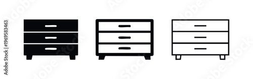 Chest of drawers icon set. Classic bedroom furniture storage for home interior design.