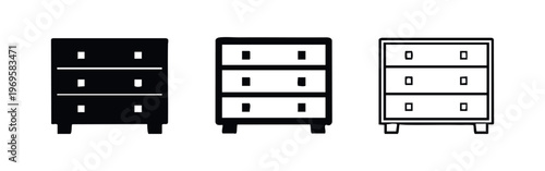 Chest of drawers icon set with square handles. Bedroom furniture storage for home interior design.