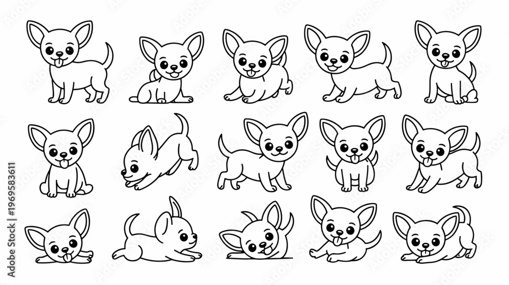 Obraz premium Playful Chihuahua Illustration Pack 14 Fun Poses and Happy Expressions