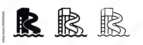 Water Park Slide Icons Collection. Spiral Water Slide Symbol Set. Summer Activity Attraction Vector.