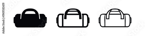 Duffel Bag Icons Set. Gym Bag Symbols. Travel or Sports Bag Design Elements Vector.