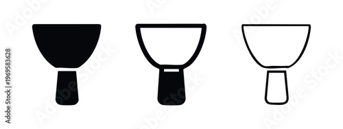 Putty knife icon set. Spatula or scraper tool symbol for construction and renovation in three styles.