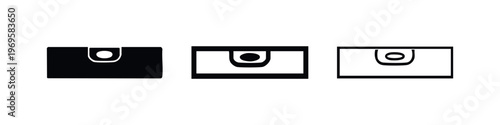 Spirit level icon set. Bubble level tool symbol for accuracy and measurement in three styles.