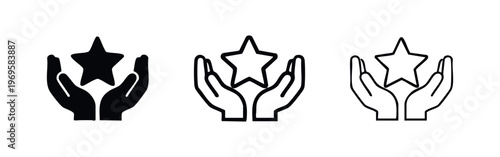 Hands holding a star icon set. Rating, favorite, quality, or achievement concept illustration.