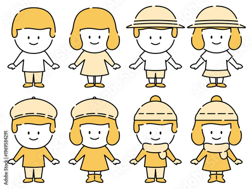 春夏秋冬の子供達のイラストセット