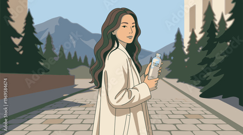 Young Woman Using Smartphone Outdoors in Nature.