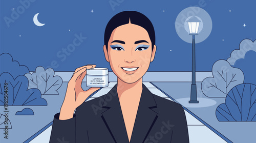 Woman Taking Selfie Outdoors at Night.