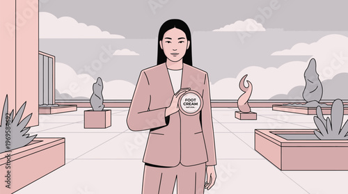 Businesswoman Holding Smartphone in Modern Office.