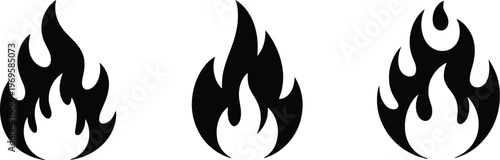 Fire Icon Collection Set, Flame Symbols and Bonfire Silhouette Logotypes, Flat Style Fire Elements Vector Pack for Heat, Energy, Danger Signs, Campfire Graphics and Burning Effects