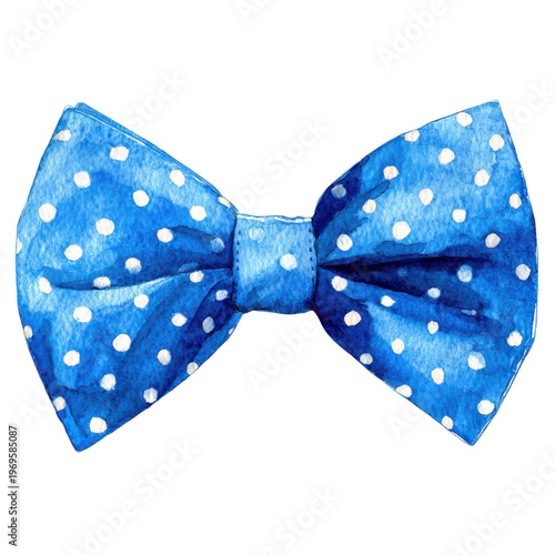 Vintage blue polka dot bow tie, watercolor ribbon accessory illustration, formal party fashion clipart png isolated on Transparent Background