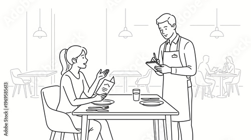 Customer ordering food from a waiter in a restaurant, customer service