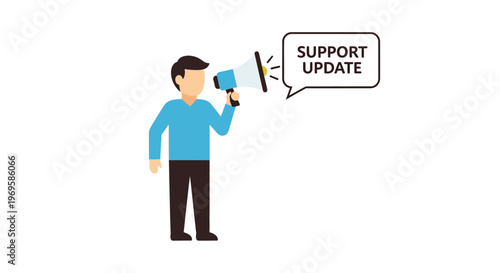 Man holding megaphone speaking loudly outside.