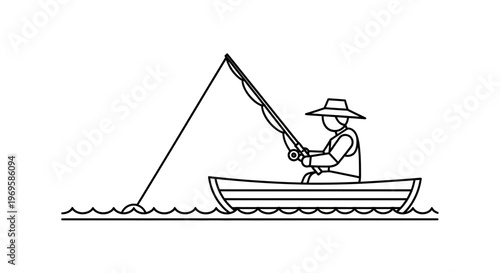 Man in a boat fishing rod.