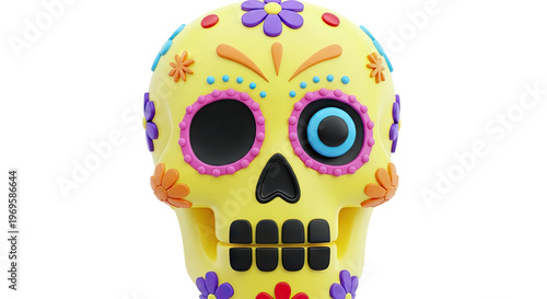Decorated Yellow Sugar Skull with Flowers