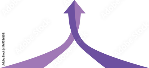 Two purple paths merging into single upward pointing arrow on white background icon