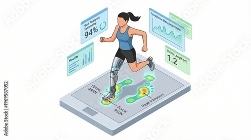 Flat isometric athlete with a bionic leg prosthetic running on force plate