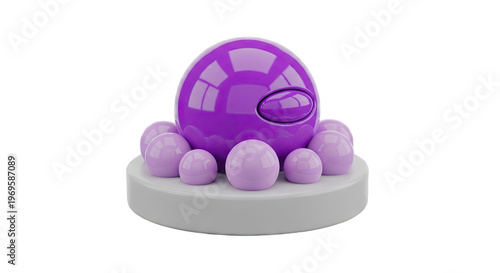 Purple Octopus Character on White Background