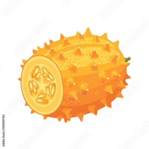 Kiwano fruit image, photography, isolated, orange, exotic, healthy food, fresh, detail, close up