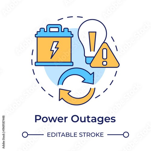 Power outages multi color concept icon. Interruptions in electrical supply. Variety of unexpected occurrences. Round shape line illustration. Abstract idea. Graphic design. Easy to use in booklet