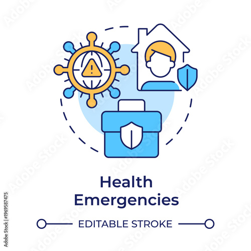 Health emergencies multi color concept icon. Medical threats management. Variety of unexpected occurrences. Round shape line illustration. Abstract idea. Graphic design. Easy to use in booklet
