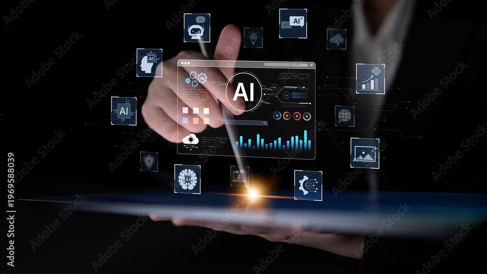 Fototapeta premium A user interface for a generative AI platform. This technology uses machine learning to create new digital content, automate tasks, and provide intelligent solutions. Fermion
