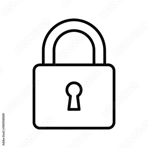 Basic security and access control represented by a simple outline vector icon of a classic padlock, symbolizing protection and privacy.