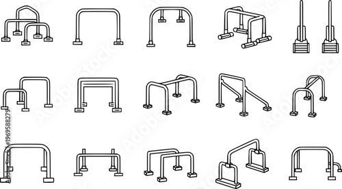 Outdoor Fitness Equipment Line Art Icons - Calisthenics, Gym, Sports, Exercise, Workout, Health, Sport