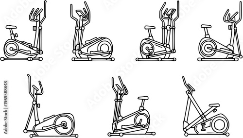 Black and White Line Art Elliptical Exercise Machines for Fitness and Health
