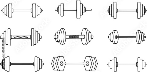 Black and White Line Art Dumbbell Set for Fitness and Gym Industry