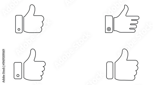 Thumbs up line icon vector set, thumbs up like symbol outline icon vector illustration